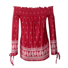 Boho Women Print Blouse Sexy Off Shoulder Tops Casual Slash Neck Loose Long Sleeve Shirt Tops blusa feminina IMY66