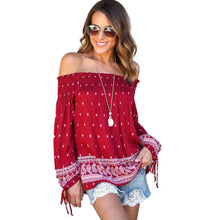 Boho Women Print Blouse Sexy Off Shoulder Tops Casual Slash Neck Loose Long Sleeve Shirt Tops blusa feminina IMY66