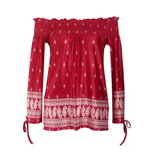 Boho Women Print Blouse Sexy Off Shoulder Tops Casual Slash Neck Loose Long Sleeve Shirt Tops blusa feminina IMY66