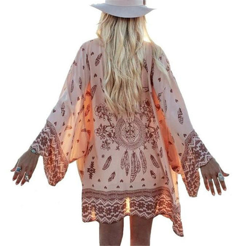 Boho Women Printed Kimono Cardigan Chiffon Blouse Loose Shawl Tops Cover up Outwear Blusas feminina IMY66