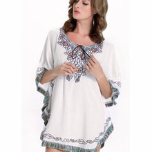 Boho Women Dress Bohemia National Wind Printing Round Neck BaT-Shirt Blouse Tops Beach Dress vestidos femininos IMY66
