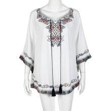 Boho Women Dress Bohemia National Wind Printing Round Neck BaT-Shirt Blouse Tops Beach Dress vestidos femininos IMY66