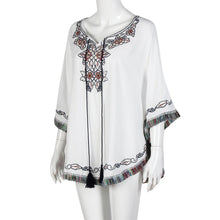 Boho Women Dress Bohemia National Wind Printing Round Neck BaT-Shirt Blouse Tops Beach Dress vestidos femininos IMY66