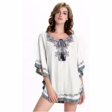 Boho Women Dress Bohemia National Wind Printing Round Neck BaT-Shirt Blouse Tops Beach Dress vestidos femininos IMY66