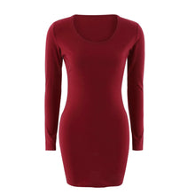 Casual Dress For Women Sexy Solid Long Sleeve Round Neck Slim Party Mini Dress Vestidos Femininos IMY66