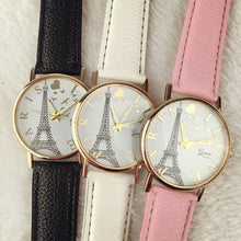 Casual Dress Watches Women PU Leather Band Eiffel Tower Printed Quartz Vogue Wrist Watches montre femme Clock IMY66