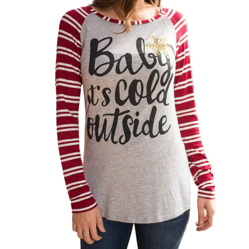 Casual T-Shirts For Women Sexy Letter Printed Round Collar Long Sleeve Splice Tops camisetas y tops IMY66