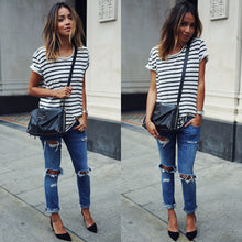 Casual Tee Shirt Femme O Neck Sexy Women Top Striped Short Sleeve Female Punk T-Shirt Feminino camisetas IMY66