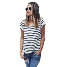 Casual Tee Shirt Femme O Neck Sexy Women Top Striped Short Sleeve Female Punk T-Shirt Feminino camisetas IMY66