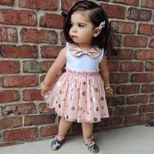 Children Clothes Girls Baby Girls Sequins Bow Neck Pink Tutu Kids Princess Casual Tulle Dress robe fille IMY66