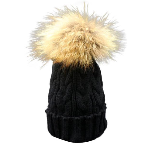 Children Kids Caps For Baby Must Have Popular Beanie Knitted Warm Hat Real Fur Pom Pom IMY66
