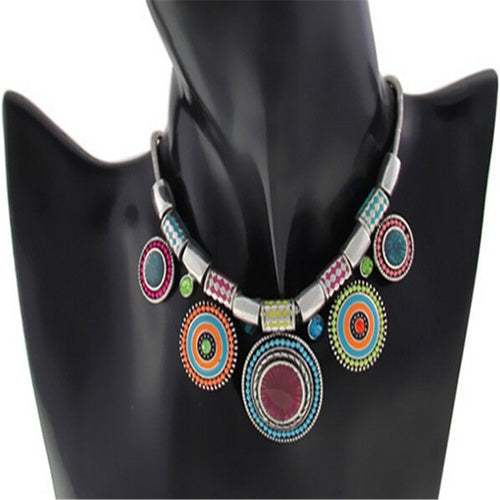 Choker Necklace Ethnic Vintage Plated Colorful Bead Pendant Statement Necklace For Women Jewelry IMY66