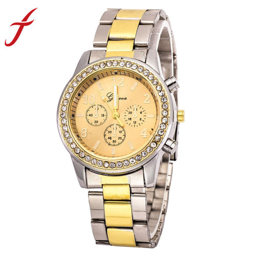 Classic Luxury Stainless Steel Rhinestone Women Quartz Wrist Watch Gold&Silver Watches Women IMY66