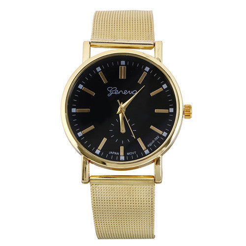 Classic Men Watch Business Geneva Golden Stainless Steel Mesh Band Quartz Wrist Watch Relogios masculino IMY66
