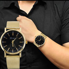 Classic Men Watch Business Geneva Golden Stainless Steel Mesh Band Quartz Wrist Watch Relogios masculino IMY66