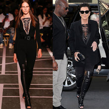 Combinaison femme Women Jumpsuit Ribbed Front Plunge Lace up Tie Leotard Elastic Bodysuit Crop Tops Jumpsuit Overalls IMY66