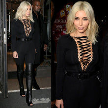 Combinaison femme Women Jumpsuit Ribbed Front Plunge Lace up Tie Leotard Elastic Bodysuit Crop Tops Jumpsuit Overalls IMY66