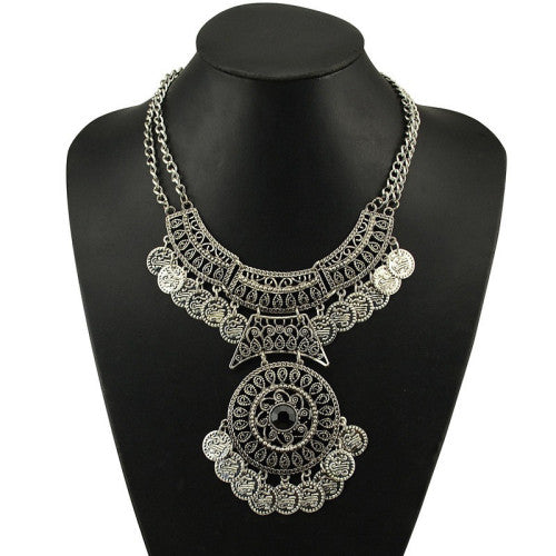 Creative Classic Women Bohemian Festival Jewelry Double Chain Coin Statement Necklace IMY66