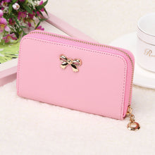 Cute Candy Solid Color Women PU Leather Bowknot Zipper Short Long Purse Wearable Wallet Handbag ID Card Holder Bag IMY66