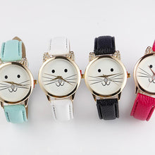 Cute! Lovely Cartoon Cats Face Watch Men Gold Neutral Diamond Faux PU Leather Strap Cartoon Quartz Watch For Women IMY66