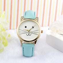 Cute! Lovely Cartoon Cats Face Watch Men Gold Neutral Diamond Faux PU Leather Strap Cartoon Quartz Watch For Women IMY66
