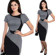 Elegant Bodycon Dress For Women Sexy Plaid Knee-Length Short Sleeve Office Party Pencil Sheath Dresses vestidos feminino IMY66