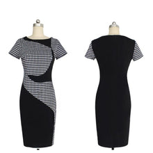 Elegant Bodycon Dress For Women Sexy Plaid Knee-Length Short Sleeve Office Party Pencil Sheath Dresses vestidos feminino IMY66