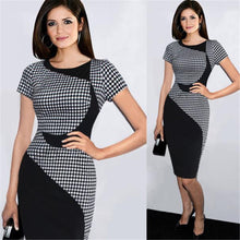 Elegant Bodycon Dress For Women Sexy Plaid Knee-Length Short Sleeve Office Party Pencil Sheath Dresses vestidos feminino IMY66