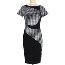 Elegant Bodycon Dress For Women Sexy Plaid Knee-Length Short Sleeve Office Party Pencil Sheath Dresses vestidos feminino IMY66