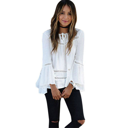 Elegant Women Long Sleeve Blouse Boho Loose Casual Hippie Lace Hollow Blouses Shirts Tops Blusas feminina IMY66
