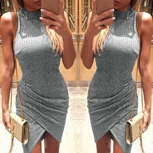 Elegant gray sleeveless knitted casual dress Women evening party sexy bodycon dress Girls short vestidos feminino IMY66