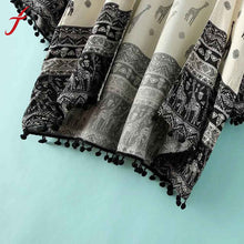Ethnic Deer Floral Print Loose Kimono Cardigan Crochet Tassels Hem Women's Shirts No Button Blouses Tops IMY66