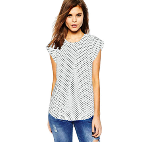 Excellent women casual tee polka dot print chiffon Office Blouse shirt tops blusas femininas IMY66