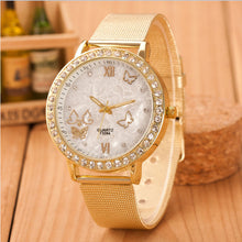 Women Gold Crystal Butterfly Stainless Steel Mesh Band Wrist Watch Casual Quartz Watch relogio feminino IMY66