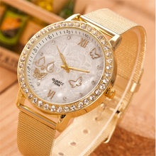 Women Gold Crystal Butterfly Stainless Steel Mesh Band Wrist Watch Casual Quartz Watch relogio feminino IMY66