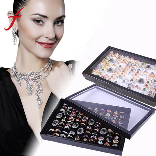 100 Slots Jewelry Rings Display Tray Velvet Case Box Jewelry Storage Box Holder Organizer IMY66