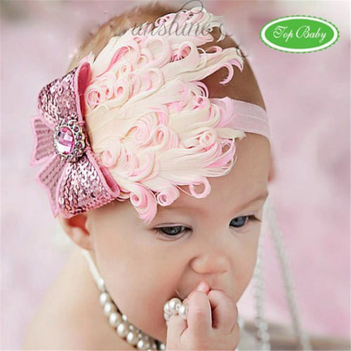 Lovely Baby Girls Infant Pink Feather Hairband Light Bow Headband Bandage On A Head For Girls IMY66