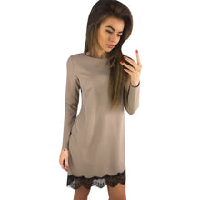 Casual Dress For Women Long Sleeve Round Neck Lace Splice Party Mini Dress vestidos femininos robe IMY66