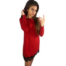 Casual Dress For Women Long Sleeve Round Neck Lace Splice Party Mini Dress vestidos femininos robe IMY66