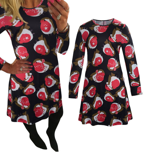 Dress For Women Print Swing Dress Long Sleeve Flared Party Mini Dresses vestidos de festa IMY66