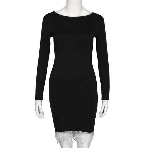 Dress For Women Casual Long Sleeve Lace Stitching Bottoming Sheath Tops Bodycon Dress vestidos femininos IMY66