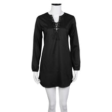 Dress For Women Casual V Neck Lace Up Long Sleeve Dress Sexy Bandage Loose Tops Dress vestidos femininos IMY66