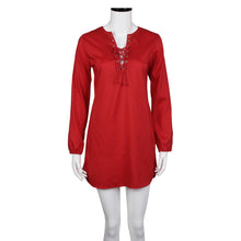 Dress For Women Casual V Neck Lace Up Long Sleeve Dress Sexy Bandage Loose Tops Dress vestidos femininos IMY66