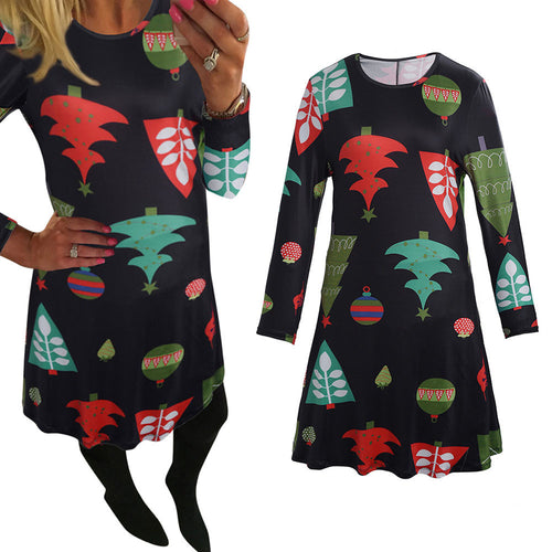 Dress For Women Ladies Print Swing Long Sleeve Flared Party Mini Dresses vestidos de festa IMY66