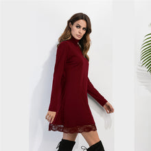 Dress For Women Solid Turtleneck Lace Loose Long Sleeve Sexy Bodycon Party Mini Dress vestidos femininos IMY66