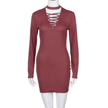 Dress Sexy V Neck Long Sleeve Bandage Mini Dresses Casual Straight Party Dress Dress Vestidos Femininos IMY66