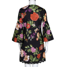 Flare Sleeve Dress For Women V-Neck Lace Printing Splicing Long Sleeve Loose Dress vestidos femininos IMY66