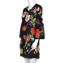 Flare Sleeve Dress For Women V-Neck Lace Printing Splicing Long Sleeve Loose Dress vestidos femininos IMY66