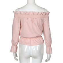 Sexy Women Short Blouses Off The Shoulder Long Sleeve Pink Casual Blouses Shirt Tops Blusas Femininos IMY66