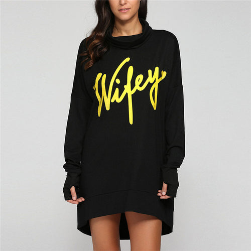 Sweatershirts For Womens Casual Letter Print Loose Irregular Long T-Shirts Pullovers camisetas y tops IMY66